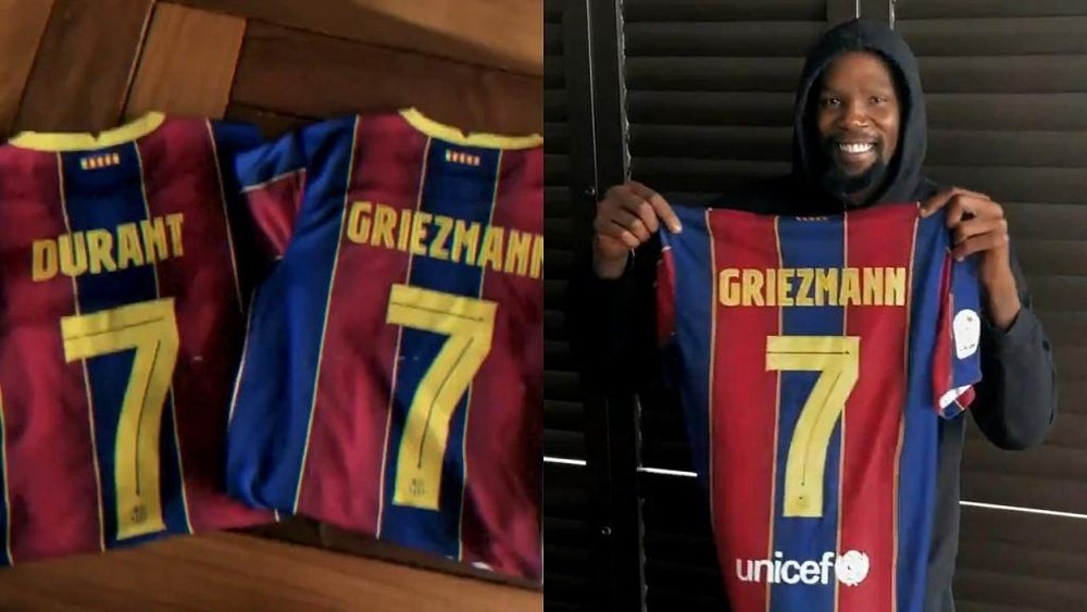 Kevin Durant announced that Antoine Griezmann will wear the '7' shirt. Captura/FCBarcelona_es