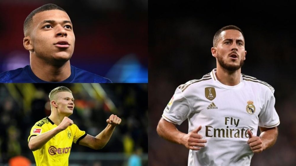 Mbappé, Hazard e Haaland são o ataque desejado pelo Real Madrid. Montaje/AFP