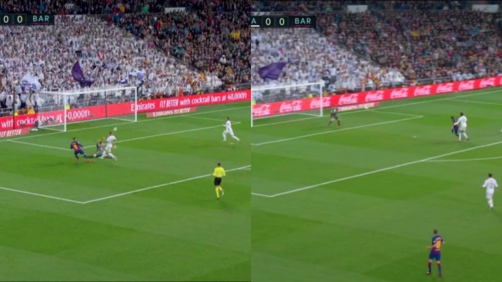 Courtois s'interpose devant Arthur et Messi pour sauver le Real. Captures/MovistarLaLiga