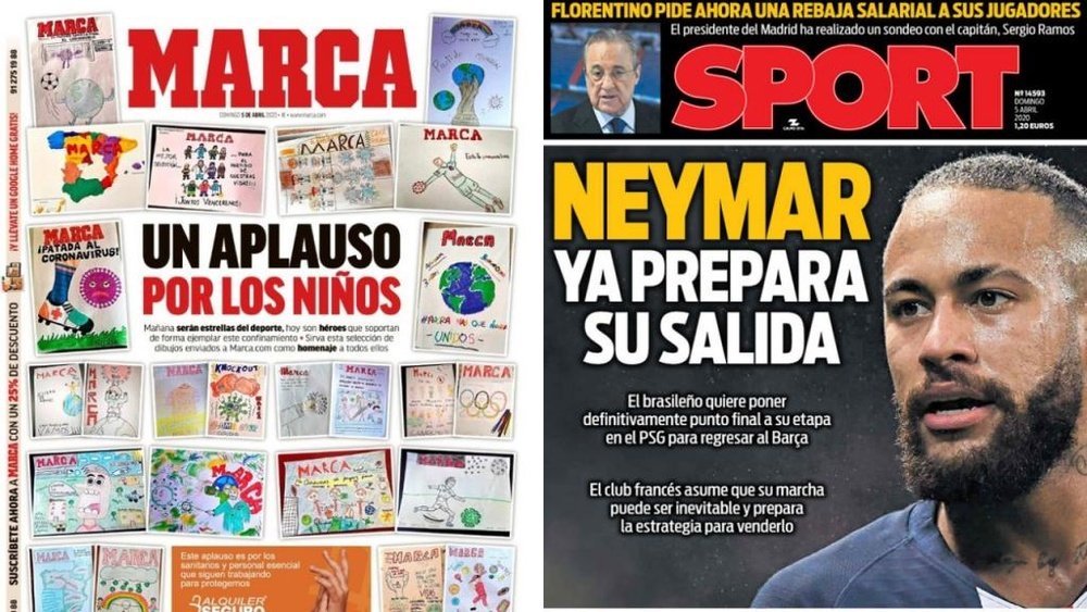 Les Unes des journaux sportifs en Espagne du 05 avril 2020. Marca/Sport