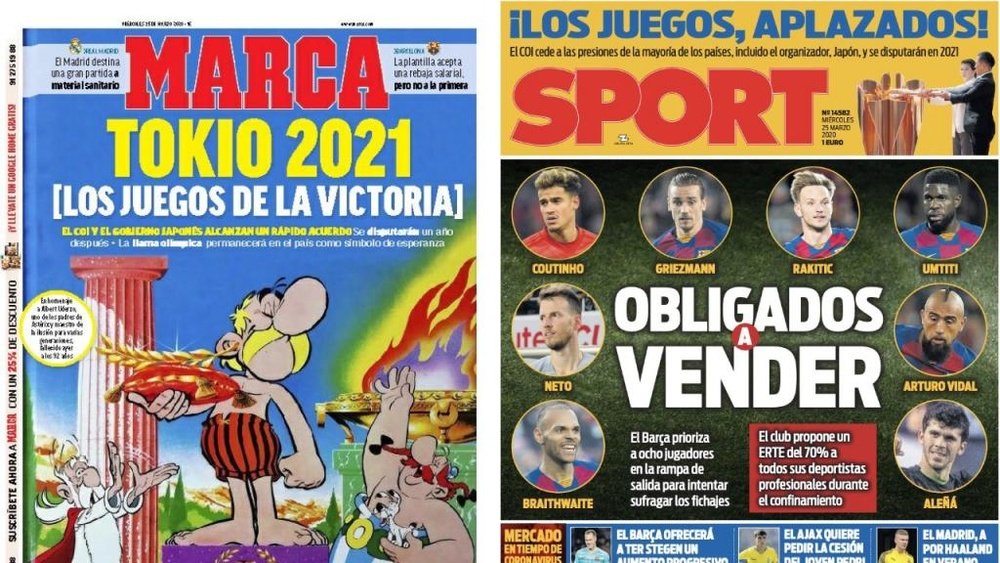 As capas da imprensa esportiva de 25 de março de 2020. Marca/Sport