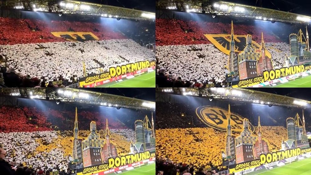 Así se construye un tifo en el Signal Iduna Park. Captura/Twitter/SID_Nowag