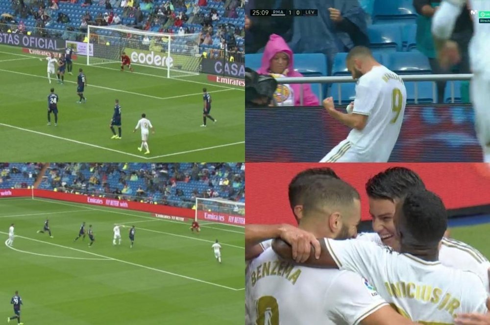 Benzema, del 0-0 al 2-0 en apenas seis minutos. Captura/MovistarLaLiga/ElChiringuitoTV