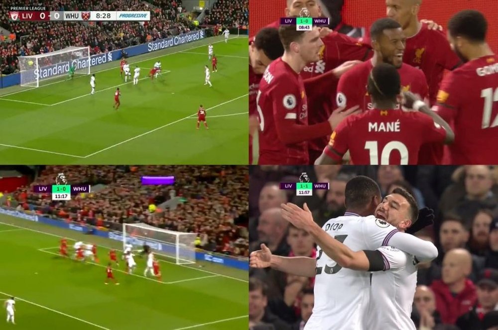 Wijnaldum a ouvert le score pour Liverpool, mais Diop lui a répondu 3 minutes après. Capture/DAZN/NB