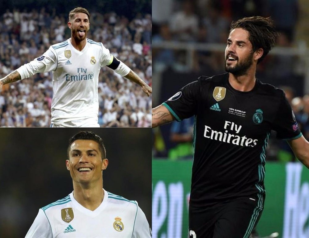 Les joueurs du Real Madrid : Sergio Ramos, Isco et Cristiano Ronaldo. BeSoccer