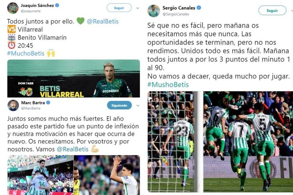 El Betis necesita estos tres puntos. Twitter/JoaquínSánchez/MarcBartra/SergioCanales