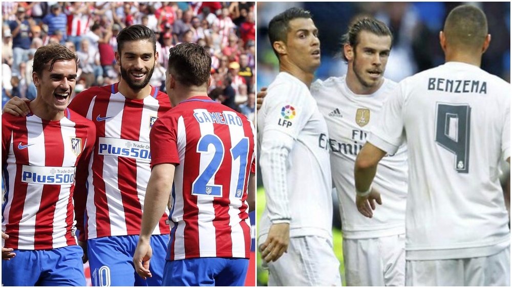 Atletico's front three (L) will face the notorious 'BBC' of Real Madrid on Saturday. BeSoccer