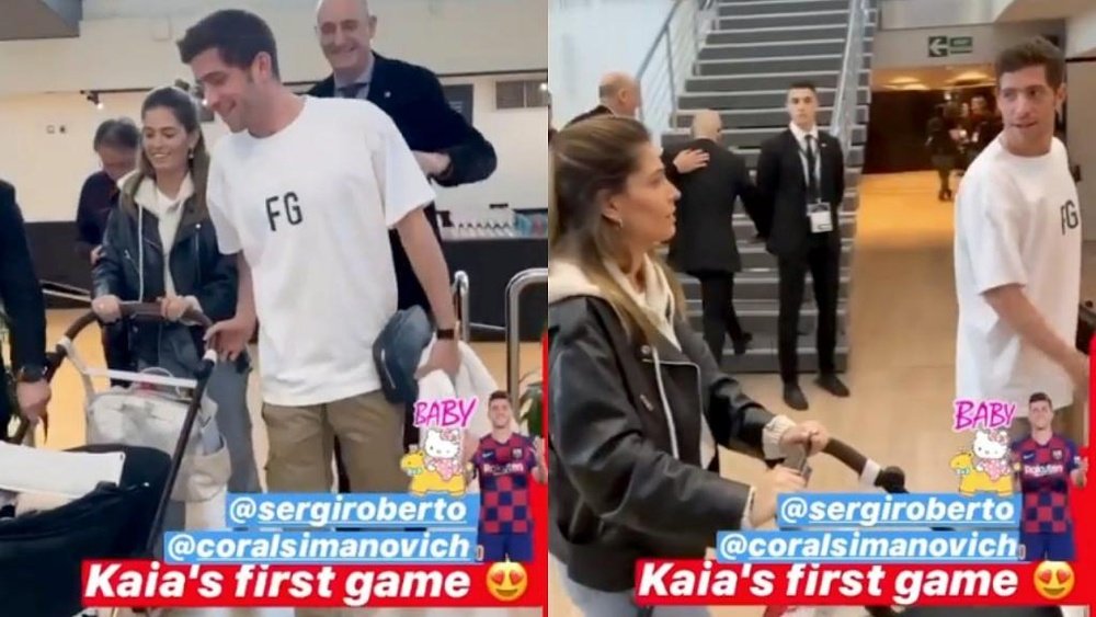Sergi Roberto's daughter visits Camp Nou at age of three months. Captura/sergiroberto