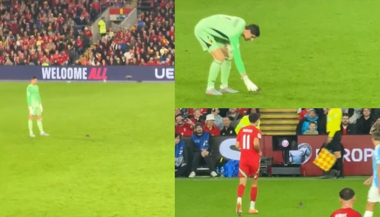 Un ratón obligó a pausar el Gales-Bélgica... y Courtois estuvo a punto de cazarlo