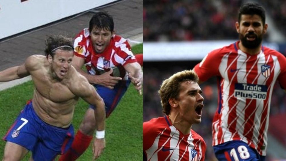 Agüero y Forlán buscaban el gol en 2010... ocho años después lo harán Costa y Griezmann. BeSoccer