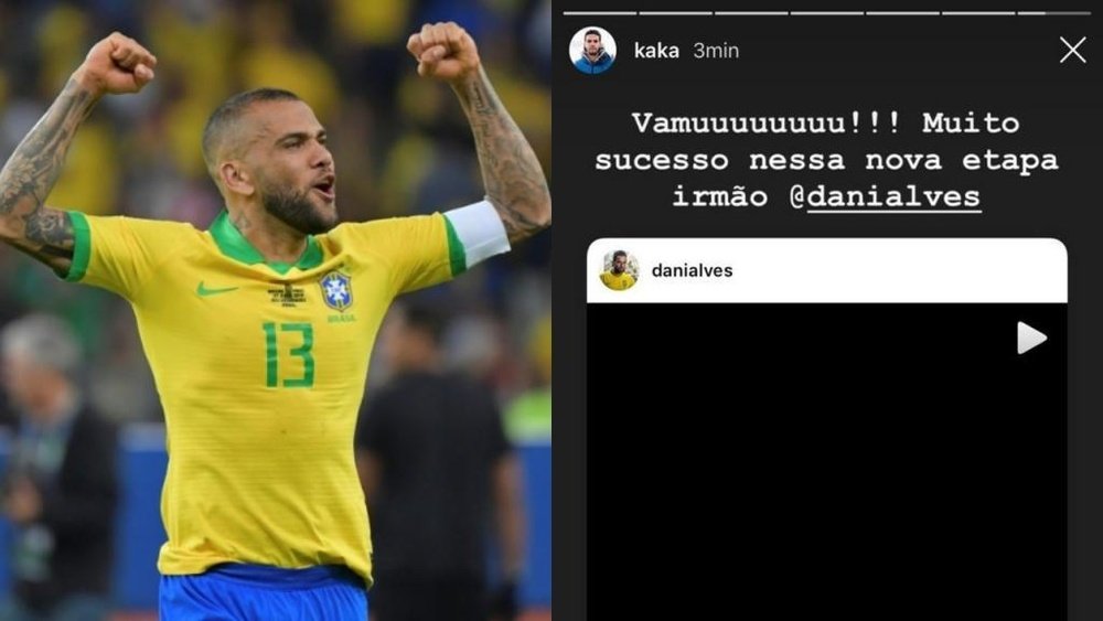 Kaká, entusiasmado con el fichaje de Alves. AFP/Instagram