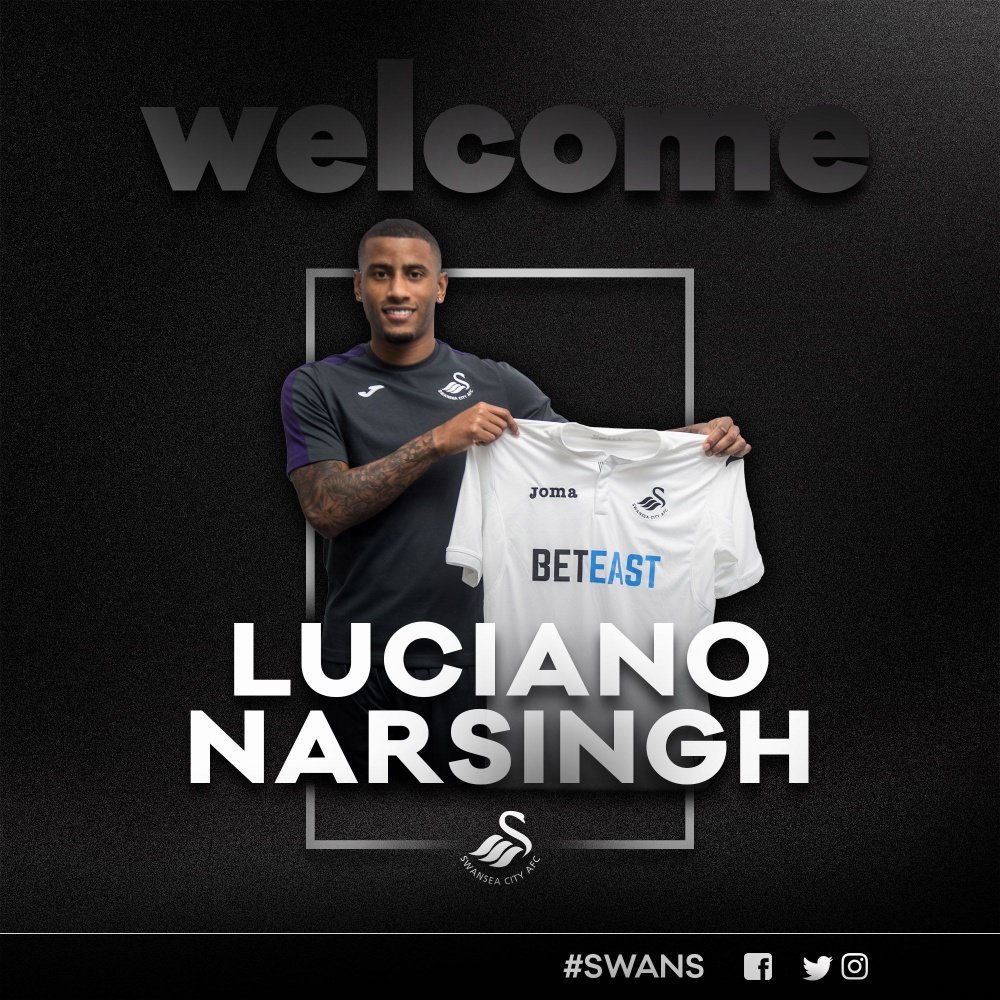 Montaje de bienvenida del Swansea a Luciano Narsingh. SwanseaCity