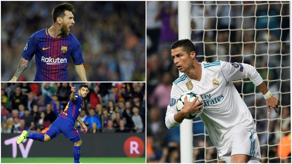 Montaje de Cristiano, Messi y Luis Suárez, los tres mejores de LaLiga en el FIFA 18. BeSoccer