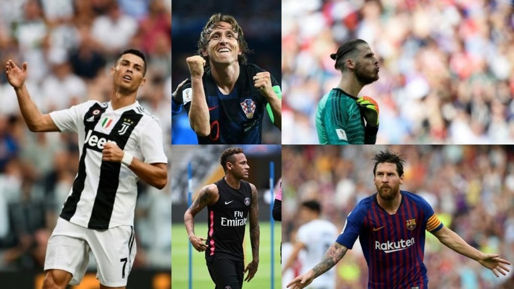 Cristiano, Modric, Neymar, De Gea y Messi. AFP/BeSoccer