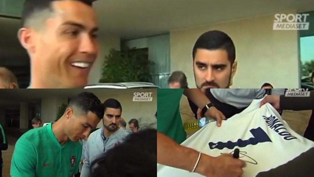 Cristiano brincou com um adepto e lembrou-o que está na Juventus. Captura/SportMediaset