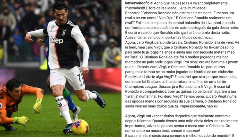 Katia Aveiro cargó contra Van Dijk. AFP/Instagram/katiavaeirooficial