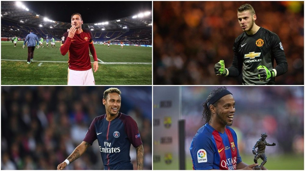 Montaje de De Gea, Totti, Ronaldinho y Neymar. BeSoccer