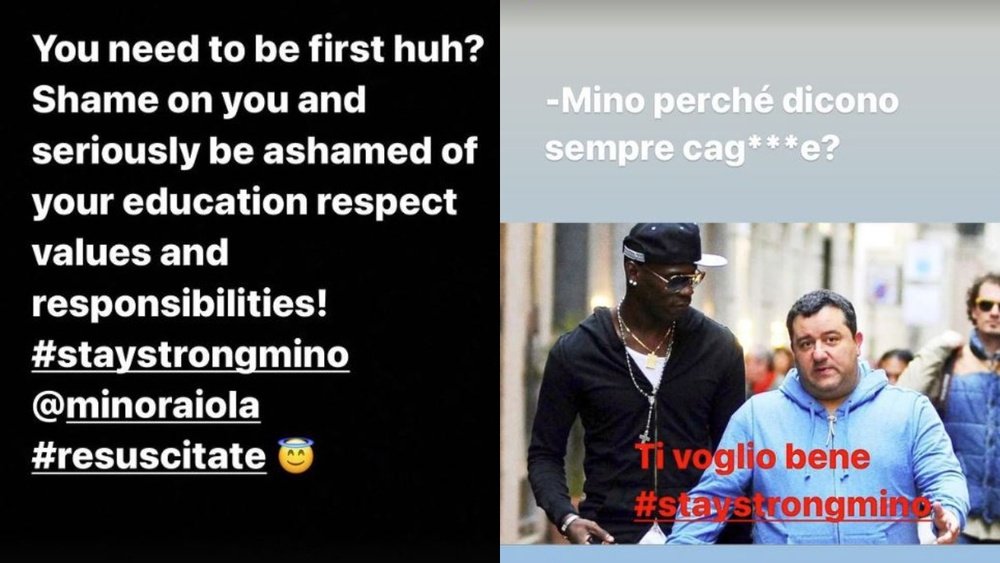 Balotelli mandou força a Raiola.Instagram/mb459
