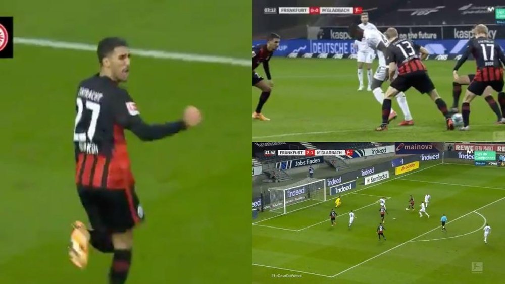El Eintracht se fue ganando a la pausa. Capturas/MovistarLigadeCampeones