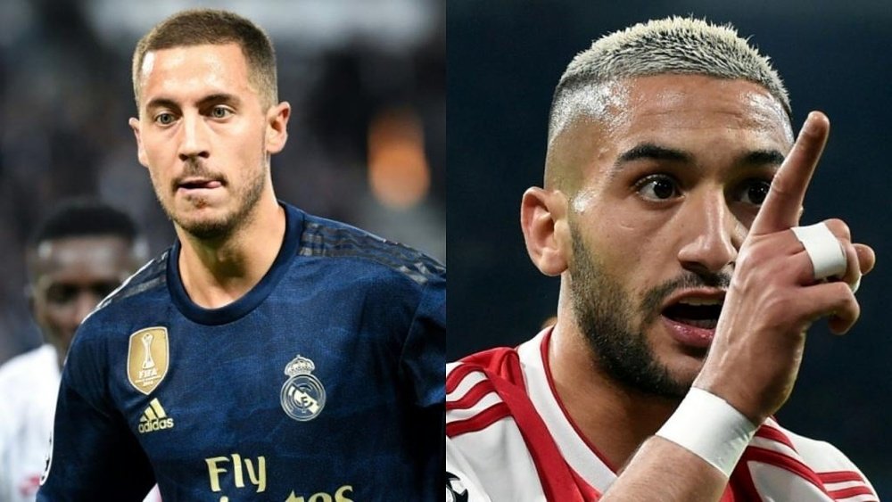 Ziyech (R) is not far behind Hazard in the Champions League stats. AFP