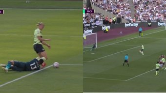 Haaland won the penalty and then scored it against Aston Villa. Screenshot/DAZN