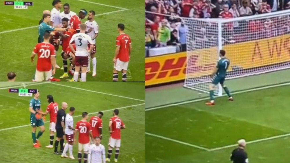 Emiliano Martinez went crazy during a last minute penalty against United. Screenshot/DAZN