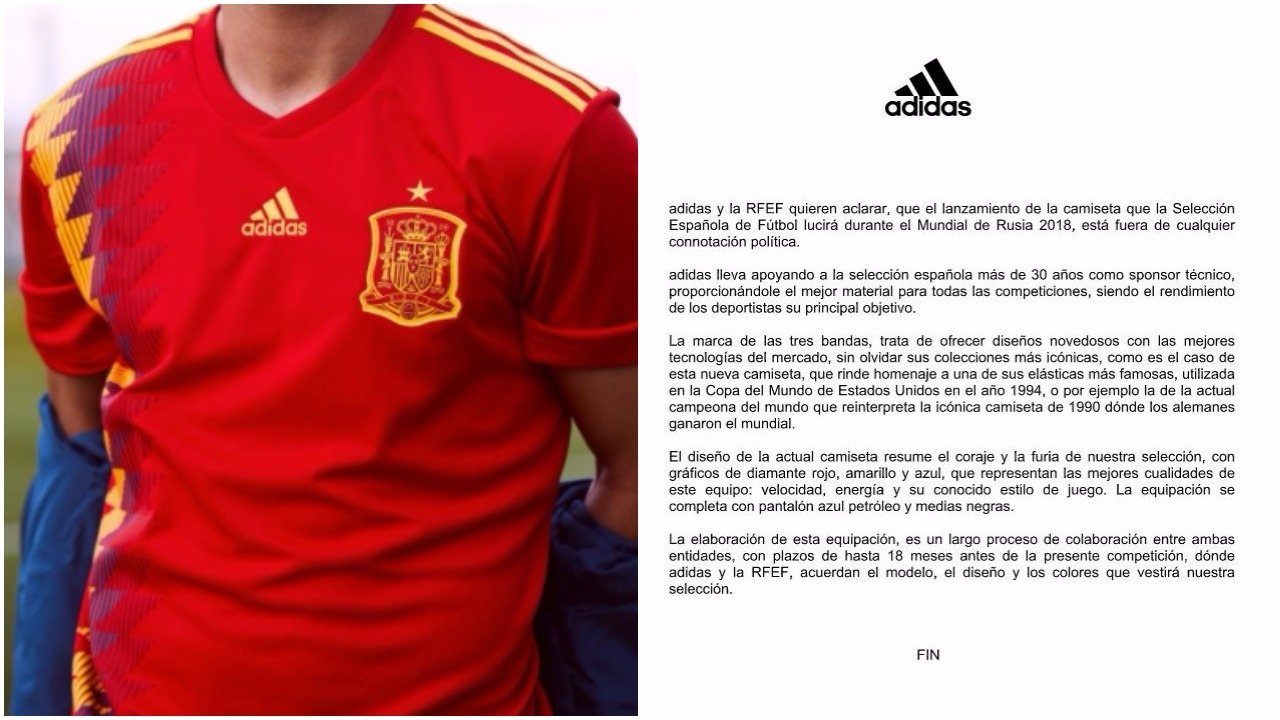 Humedad partido Democrático educar Adidas y la RFEF rompen su silencio tras la polémica de la camiseta de  España