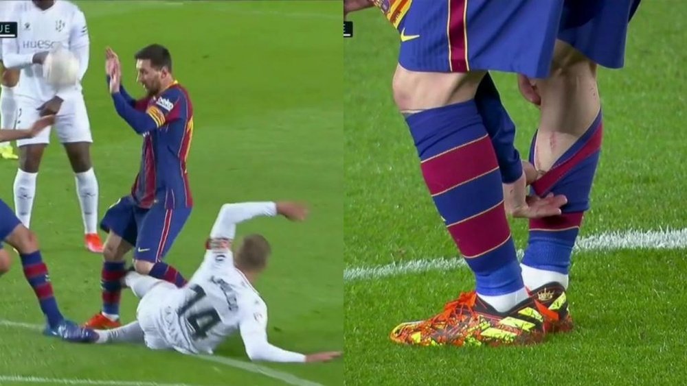 Pulido le clavó los tacos a Messi. Capturas/MovistarLaLiga