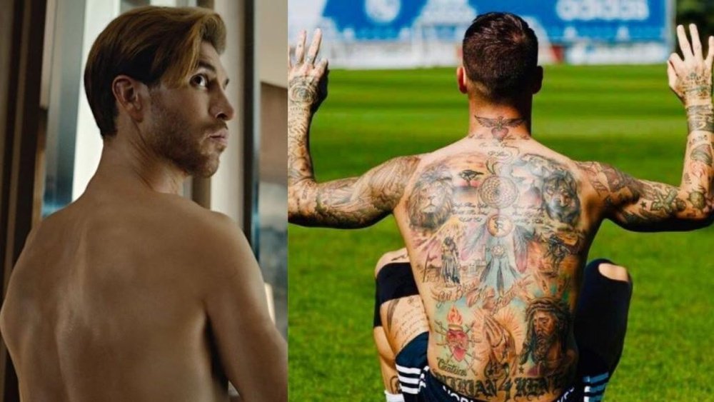 Sergio Ramos' tattoos on his back are not in the photo. Twitter/SergioRamos