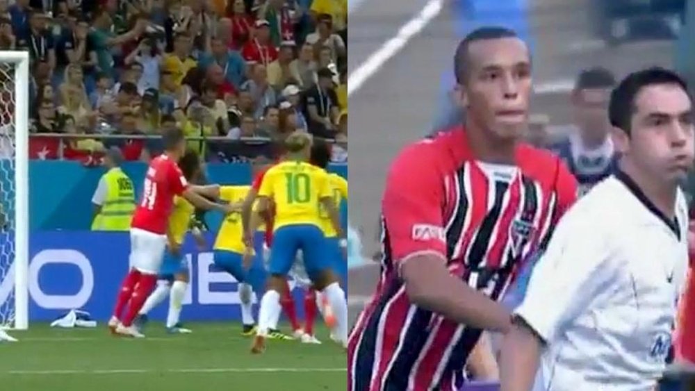 El brasileño protestó el gol de Suiza. SporTV