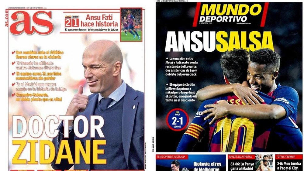 Les Unes des journaux sportifs en Espagne du 03/02/2020. Montage/AS/MD
