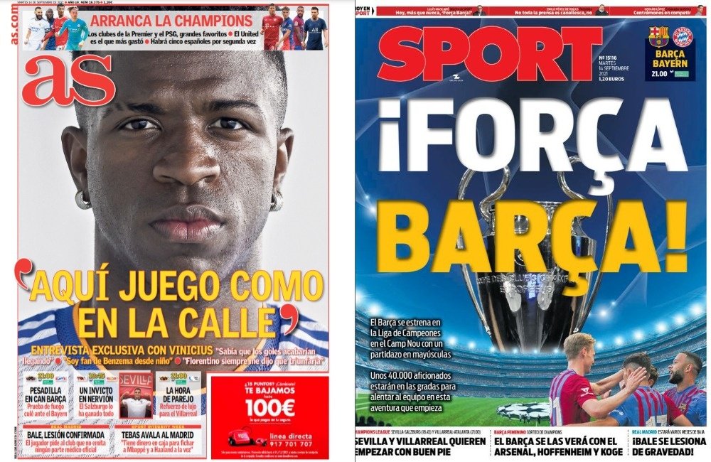 Capas da imprensa desportiva 14 de setembro de 2021.Marca/Sport