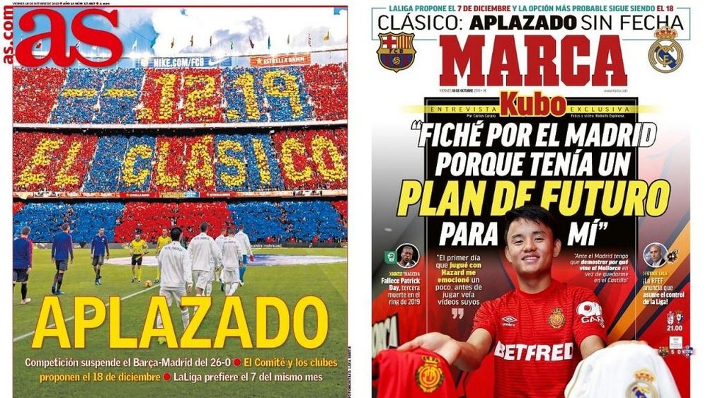 Estas son las portadas de la prensa deportiva de hoy. Montaje/AS/Marca