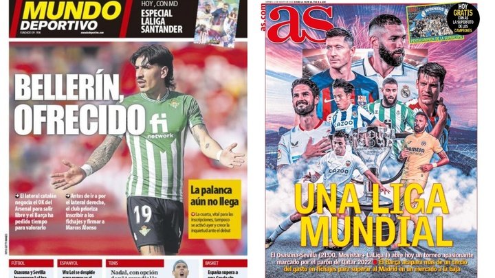 Collage das capas do AS e Mundo Deportivo da sexta-feira 12 de agosto.Mundo Deportivo/AS