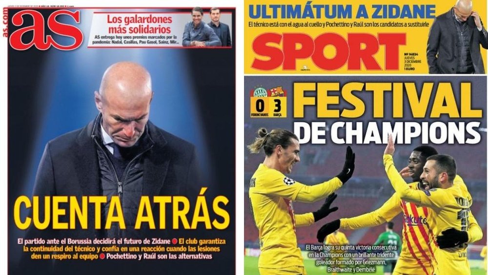 Capas dos jornais espanhóis AS e Sport.