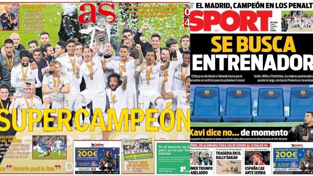 Les Unes des journaux sportifs en Espagne du 13/01/2020. Montage/AS/Sport