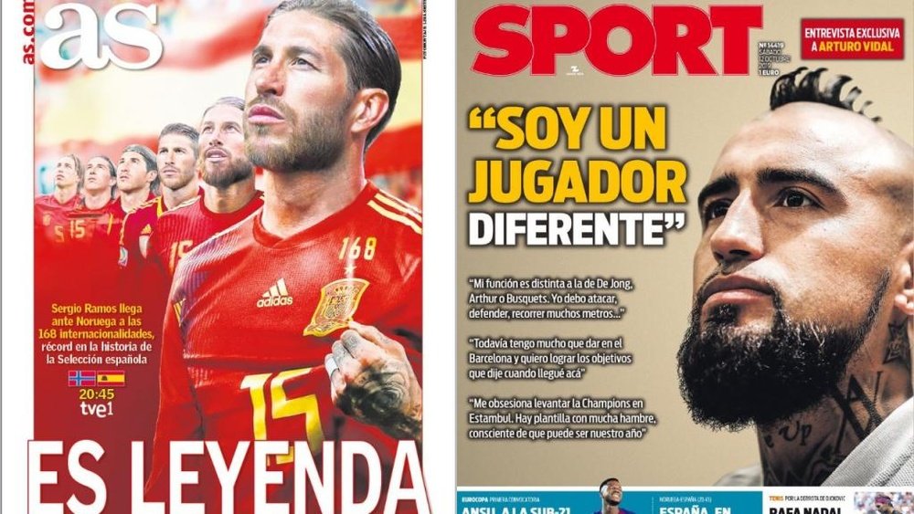 Capas dos jornais AS e Sport de 12-10-19. AS/Sport