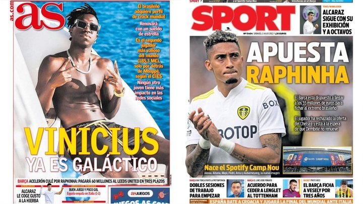 Collage das portadas do AS e Sport do sabado 2 de julho.AS/Sport