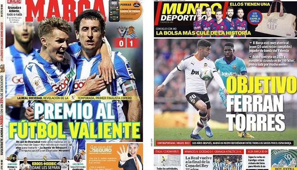 Les Unes des journaux sportifs en Espagne du 5 mars 2020. Montage/Marca/MundoDeportivo