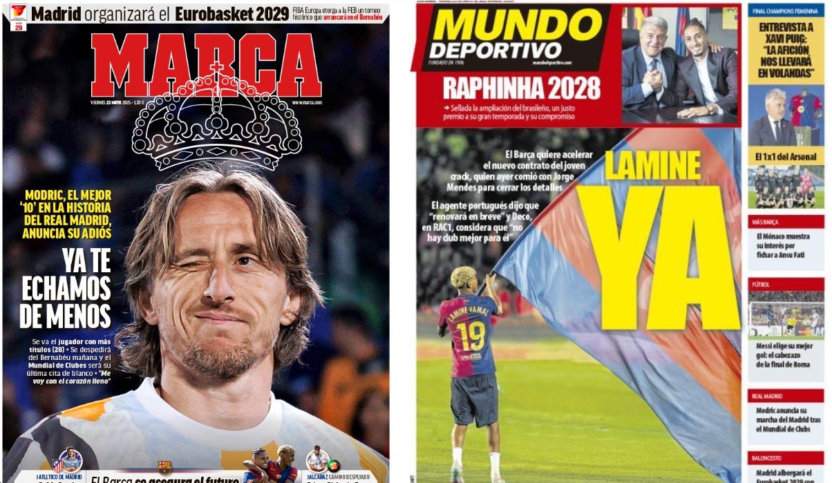 Portadas de la prensa deportiva del 23-05-25. Marca/Mundo Deportivo