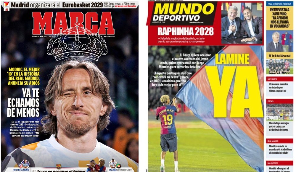 Portadas de la prensa deportiva del 23-05-25. Marca/Mundo Deportivo