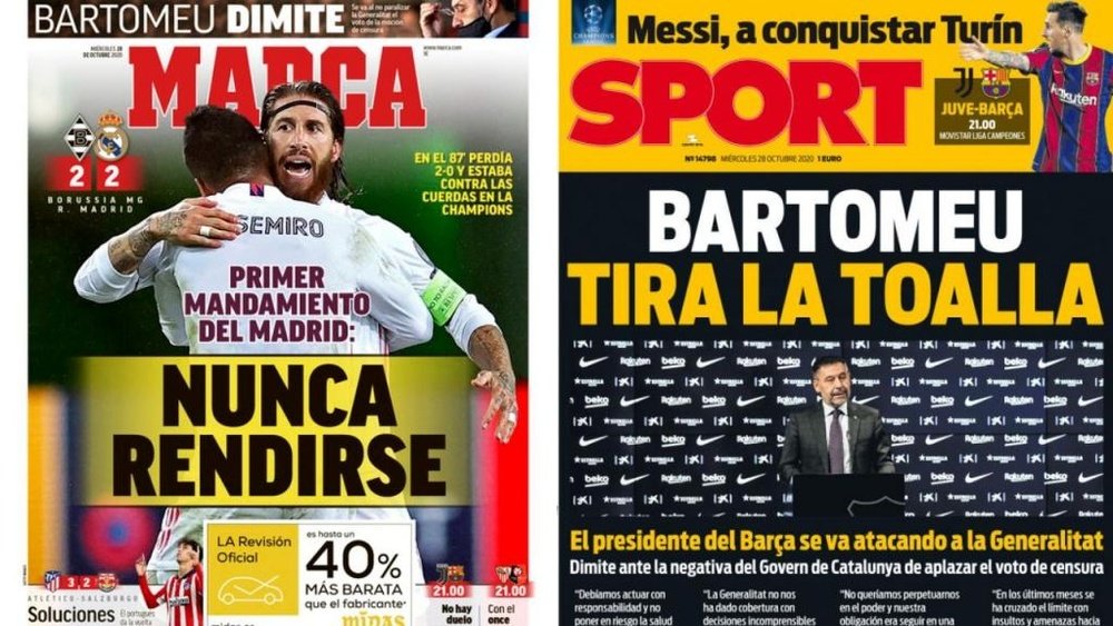 Portadas de la prensa deportiva del 28-10-20. Montaje/Marca/Sport
