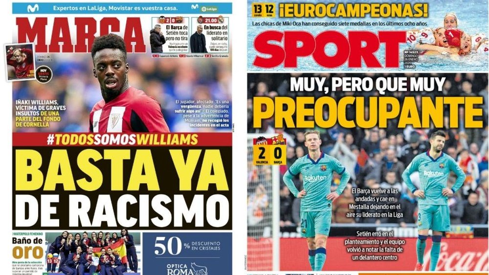 Capas dos portais Marca e Sport do dia 26-01-20. Marca/Sport