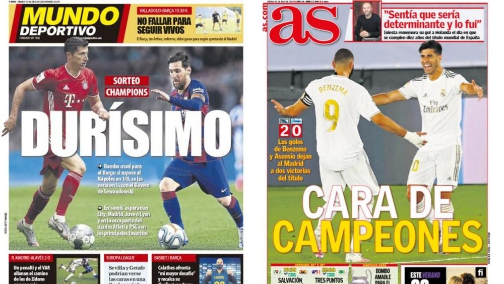 Les Unes des journaux sportifs en Espagne du 11 juillet 2020. Montage/MD/AS