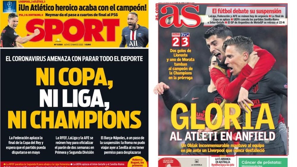 Capas dos jornais espanhóis Sport e AS.