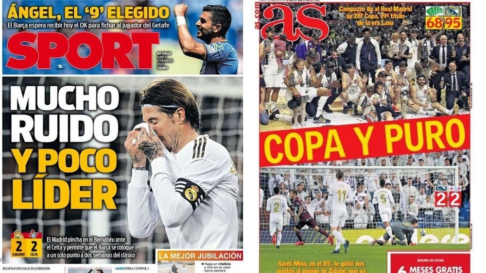Capas dos jornais  Sport e AS do dia 17-02-20. Montaje/Sport/AS