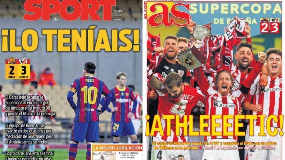 Les Unes des journaux sportifs d'Espagne du 18 janvier 2021. Montage/Sport/AS