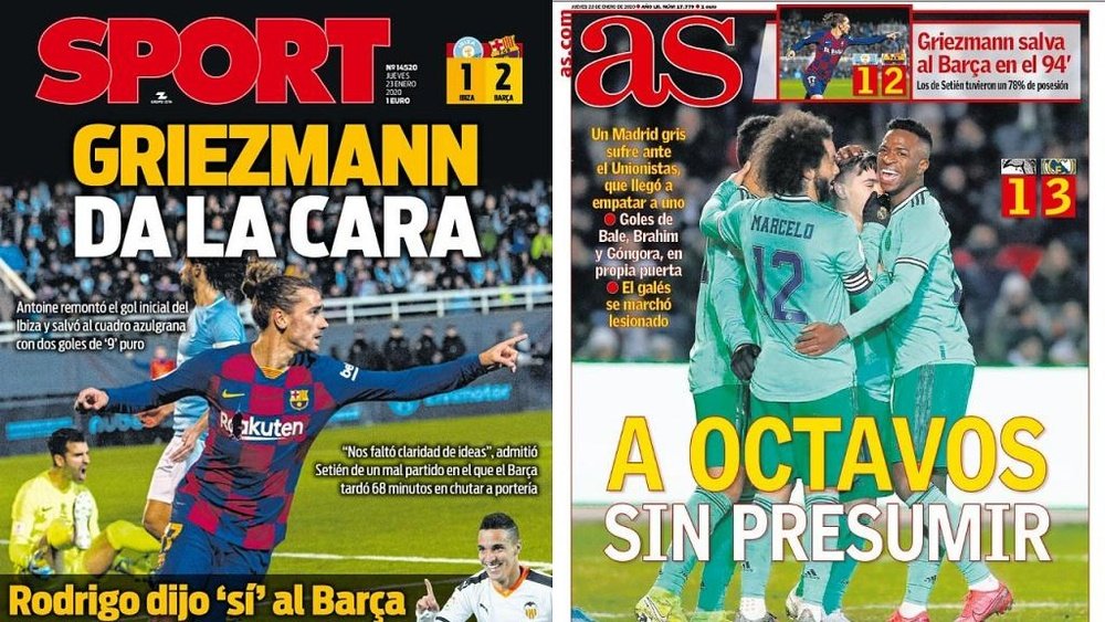 Les Unes des journaux sportifs en Espagne du 23/01/2020. Montage/Sport/AS
