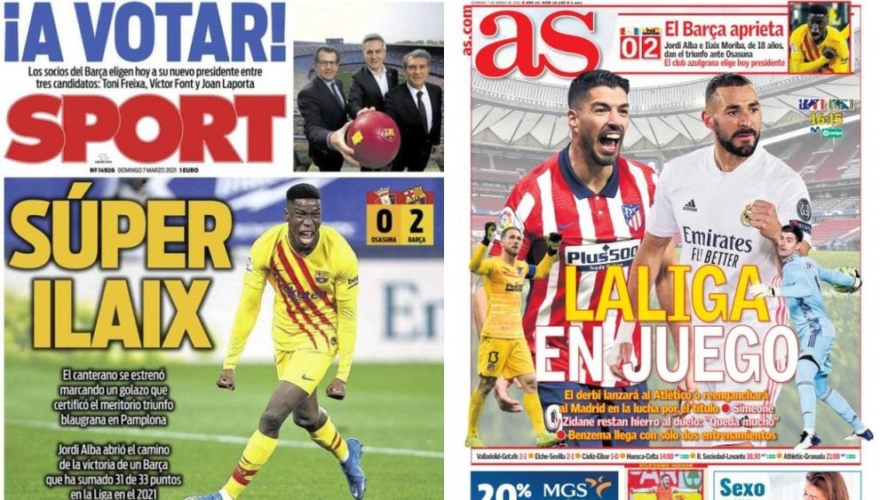 As capas da imprensa esportiva. Montaje/Sport/AS