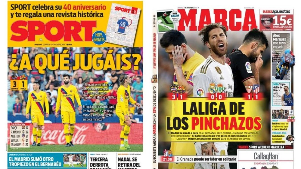 Les Unes des journaux sportifs espagnols du 03/11/2019. Montage/Sport/Marca